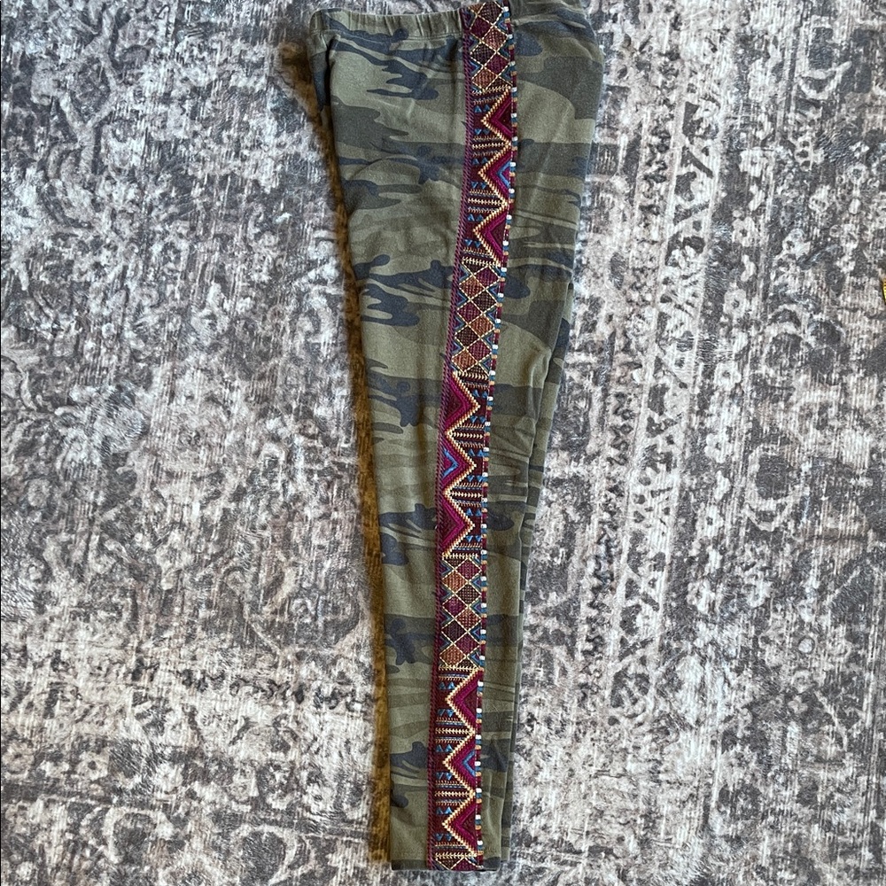 Johnny Was Camo Leggings with embroidered Side Stripe